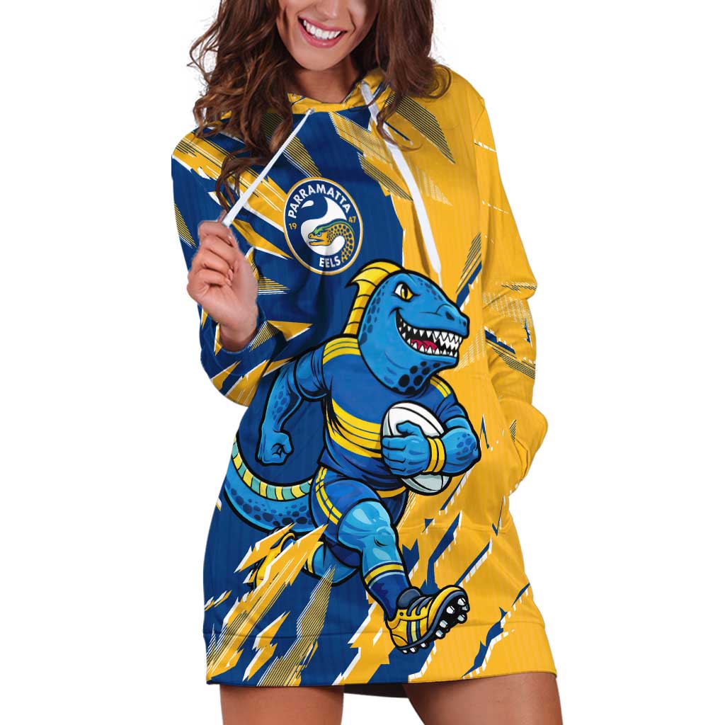 Personalized Parramatta Eels Hoodie Dress Dynamic Lightning Mascot Rugby Australia