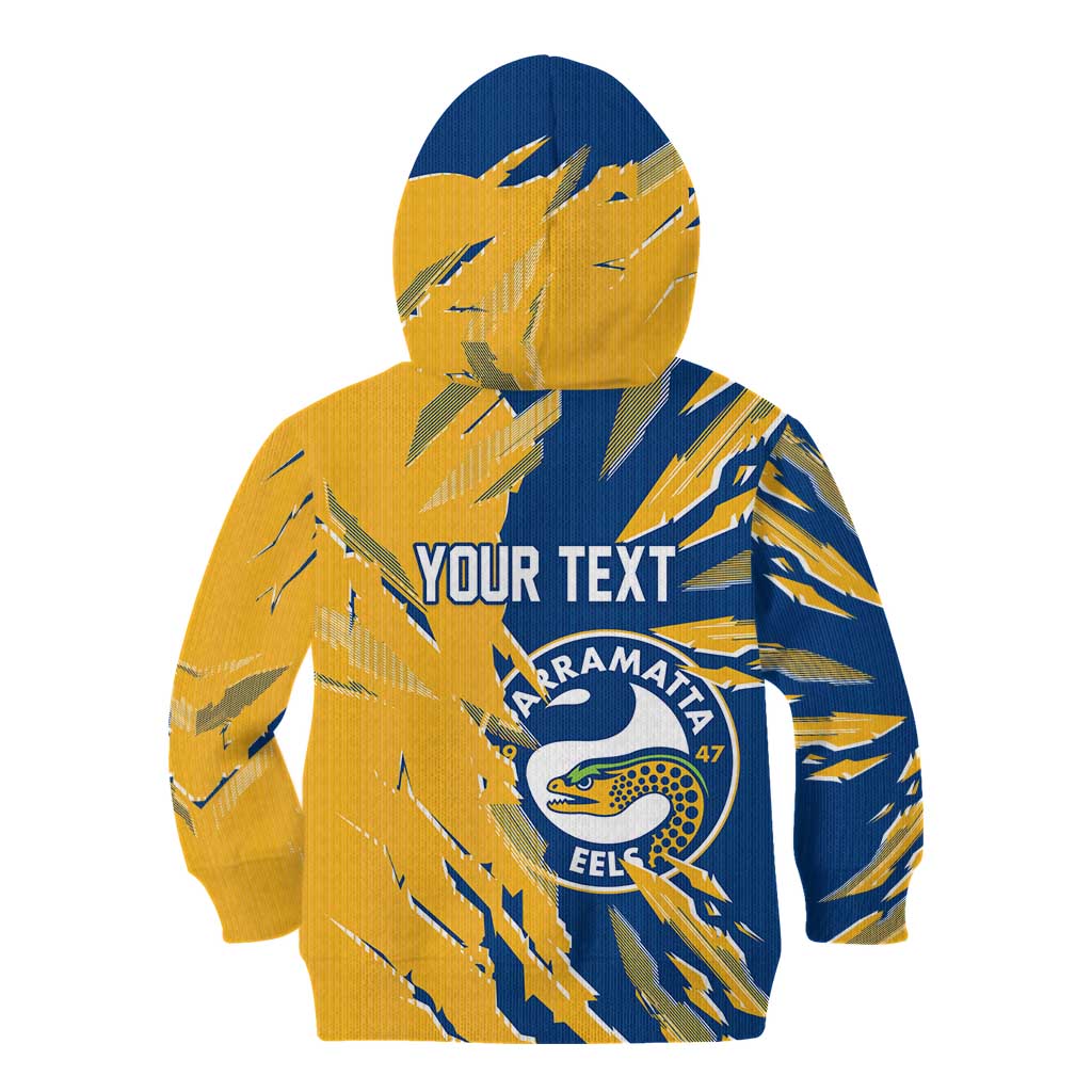 Personalized Parramatta Eels Kid Hoodie Dynamic Lightning Mascot Rugby Australia