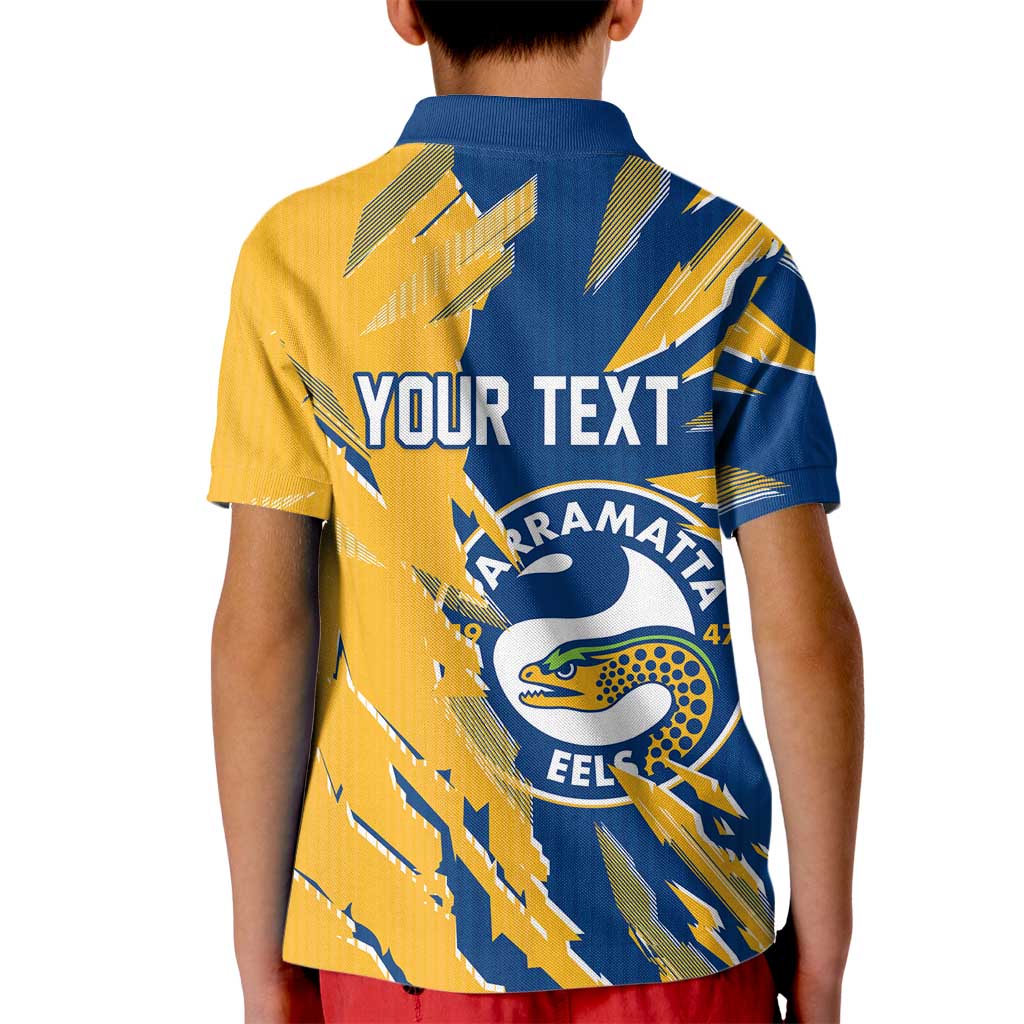 Personalized Parramatta Eels Kid Polo Shirt Dynamic Lightning Mascot Rugby Australia