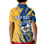 Personalized Parramatta Eels Kid Polo Shirt Dynamic Lightning Mascot Rugby Australia