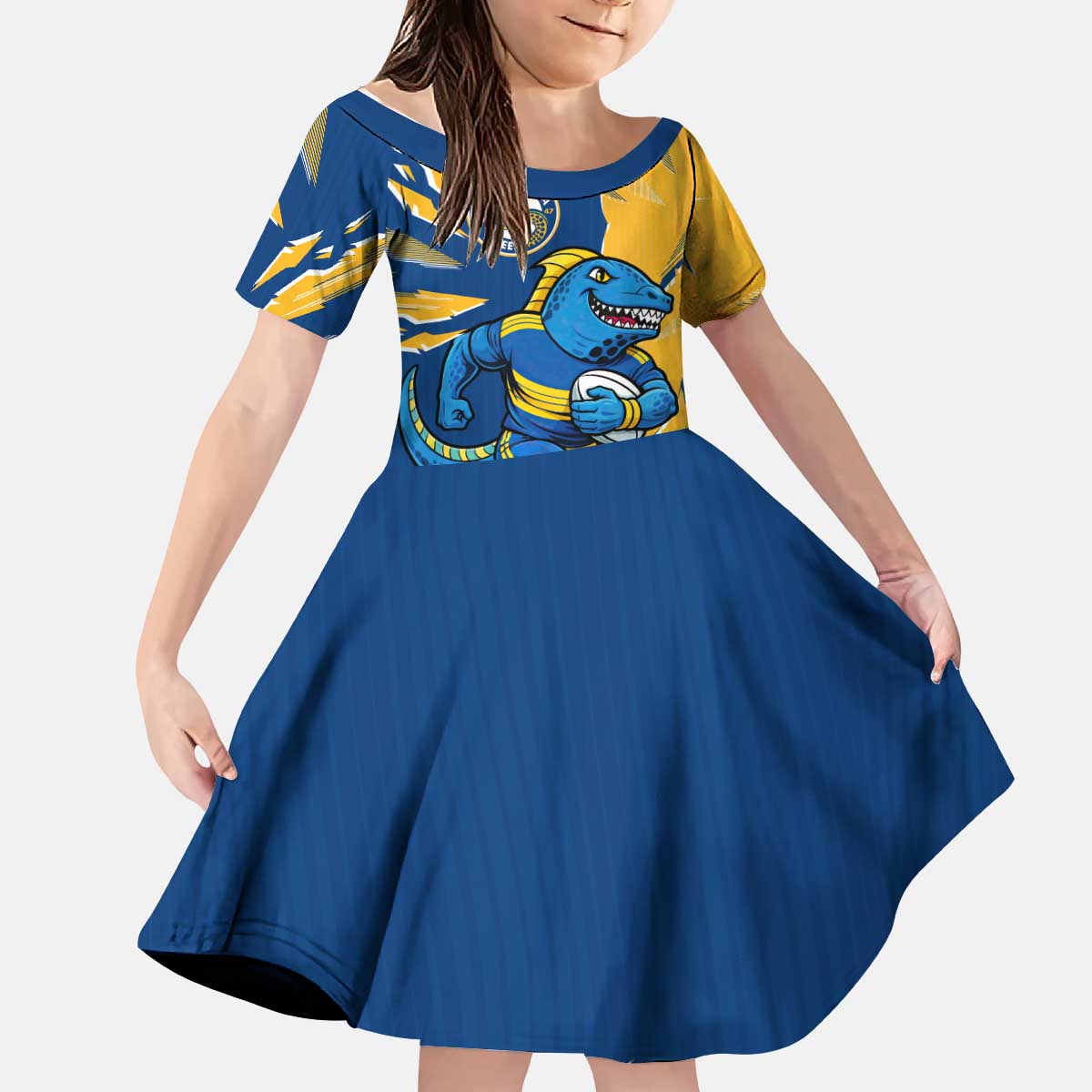 Personalized Parramatta Eels Kid Short Sleeve Dress Dynamic Lightning Mascot Rugby Australia