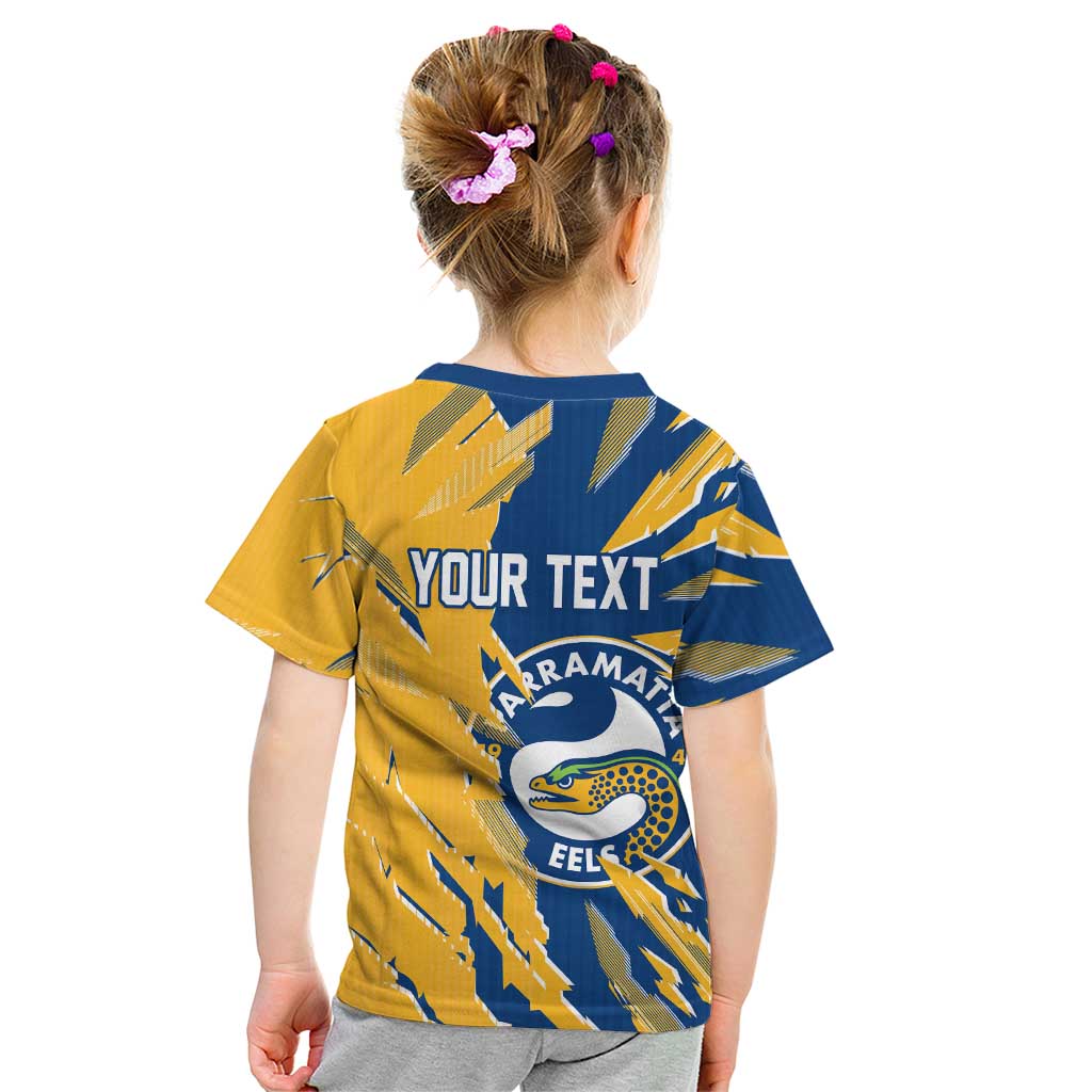 Personalized Parramatta Eels Kid T Shirt Dynamic Lightning Mascot Rugby Australia