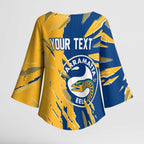 Personalized Parramatta Eels Kimono Sleeve Blouse Dynamic Lightning Mascot Rugby Australia
