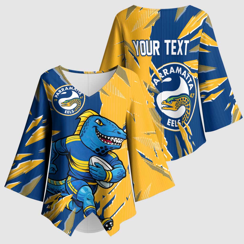 Personalized Parramatta Eels Kimono Sleeve Blouse Dynamic Lightning Mascot Rugby Australia