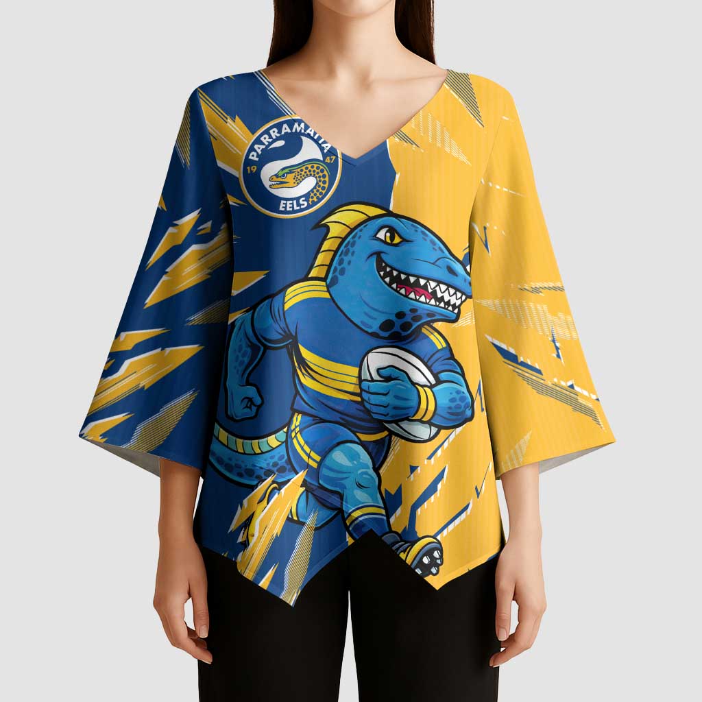 Personalized Parramatta Eels Kimono Sleeve Blouse Dynamic Lightning Mascot Rugby Australia