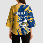 Personalized Parramatta Eels Kimono Sleeve Blouse Dynamic Lightning Mascot Rugby Australia