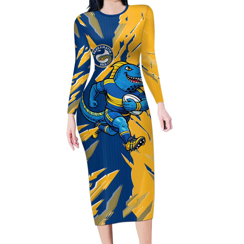 Personalized Parramatta Eels Long Sleeve Bodycon Dress Dynamic Lightning Mascot Rugby Australia