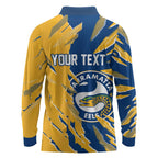 Personalized Parramatta Eels Long Sleeve Polo Shirt Dynamic Lightning Mascot Rugby Australia