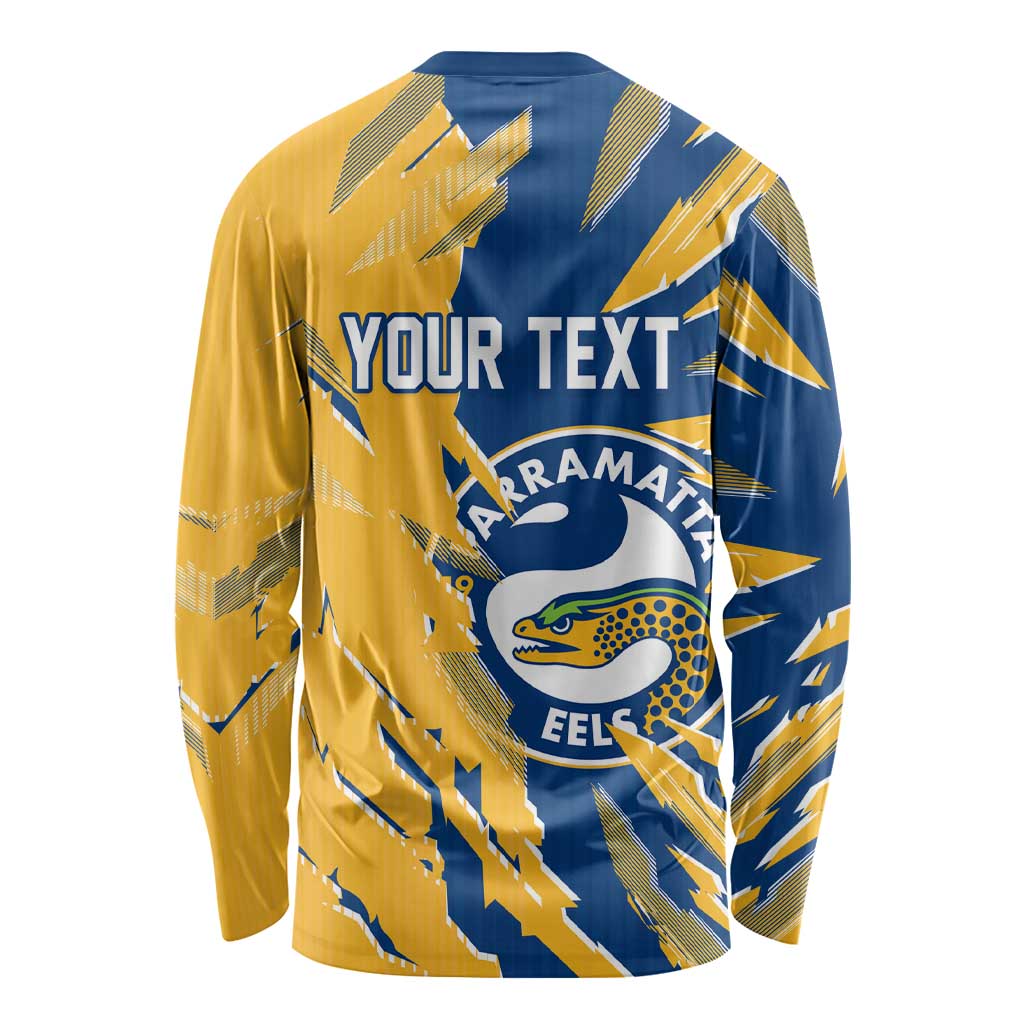 Personalized Parramatta Eels Long Sleeve Shirt Dynamic Lightning Mascot Rugby Australia