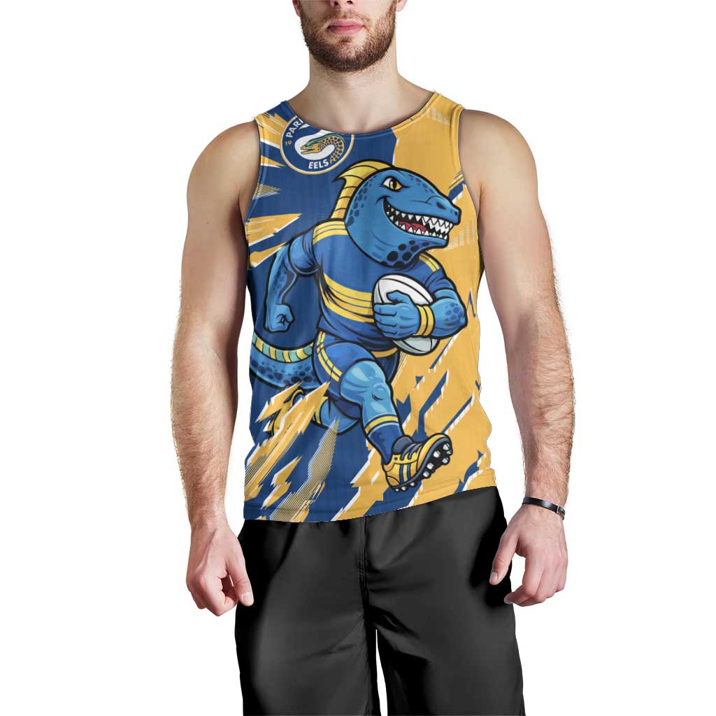 Personalized Parramatta Eels Men Tank Top Dynamic Lightning Mascot Rugby Australia