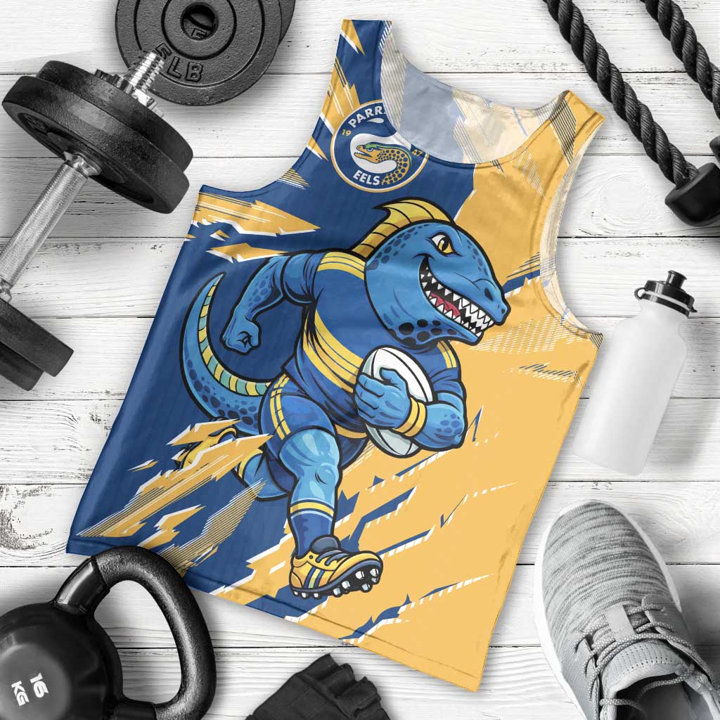 Personalized Parramatta Eels Men Tank Top Dynamic Lightning Mascot Rugby Australia