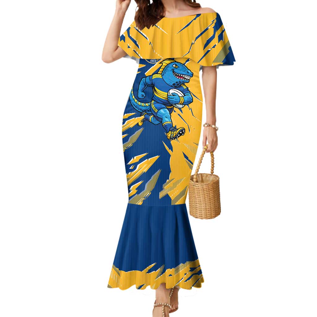 Personalized Parramatta Eels Mermaid Dress Dynamic Lightning Mascot Rugby Australia