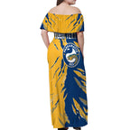 Personalized Parramatta Eels Off Shoulder Maxi Dress Dynamic Lightning Mascot Rugby Australia