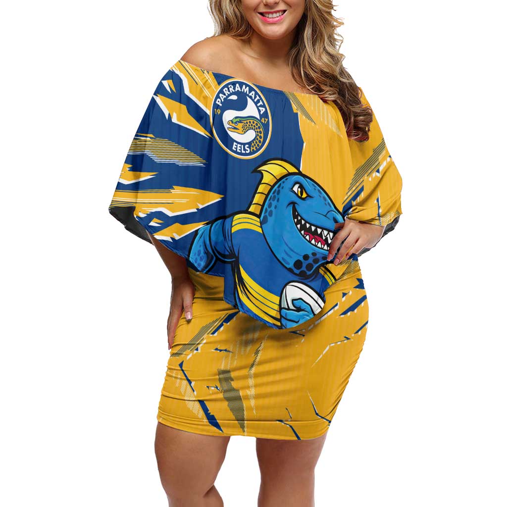 Personalized Parramatta Eels Off Shoulder Short Dress Dynamic Lightning Mascot Rugby Australia