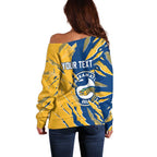 Personalized Parramatta Eels Off Shoulder Sweater Dynamic Lightning Mascot Rugby Australia