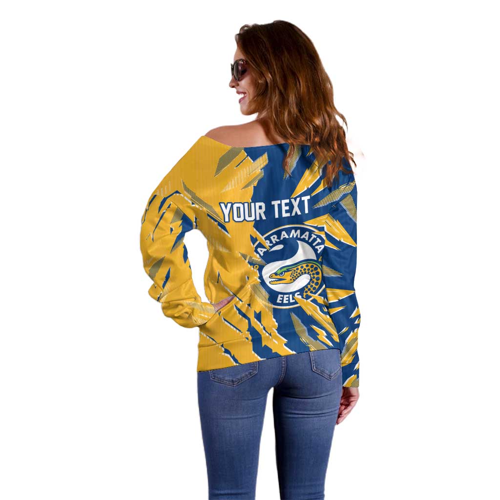 Personalized Parramatta Eels Off Shoulder Sweater Dynamic Lightning Mascot Rugby Australia