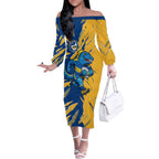 Personalized Parramatta Eels Off The Shoulder Long Sleeve Dress Dynamic Lightning Mascot Rugby Australia