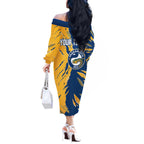 Personalized Parramatta Eels Off The Shoulder Long Sleeve Dress Dynamic Lightning Mascot Rugby Australia