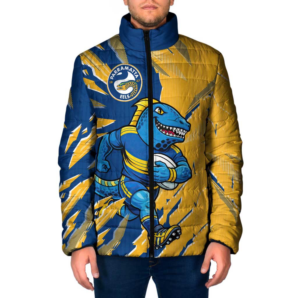 Personalized Parramatta Eels Padded Jacket Dynamic Lightning Mascot Rugby Australia