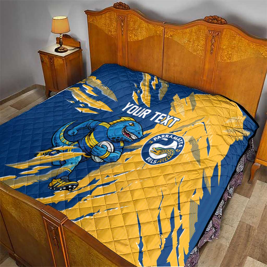Personalized Parramatta Eels Quilt Dynamic Lightning Mascot Rugby Australia