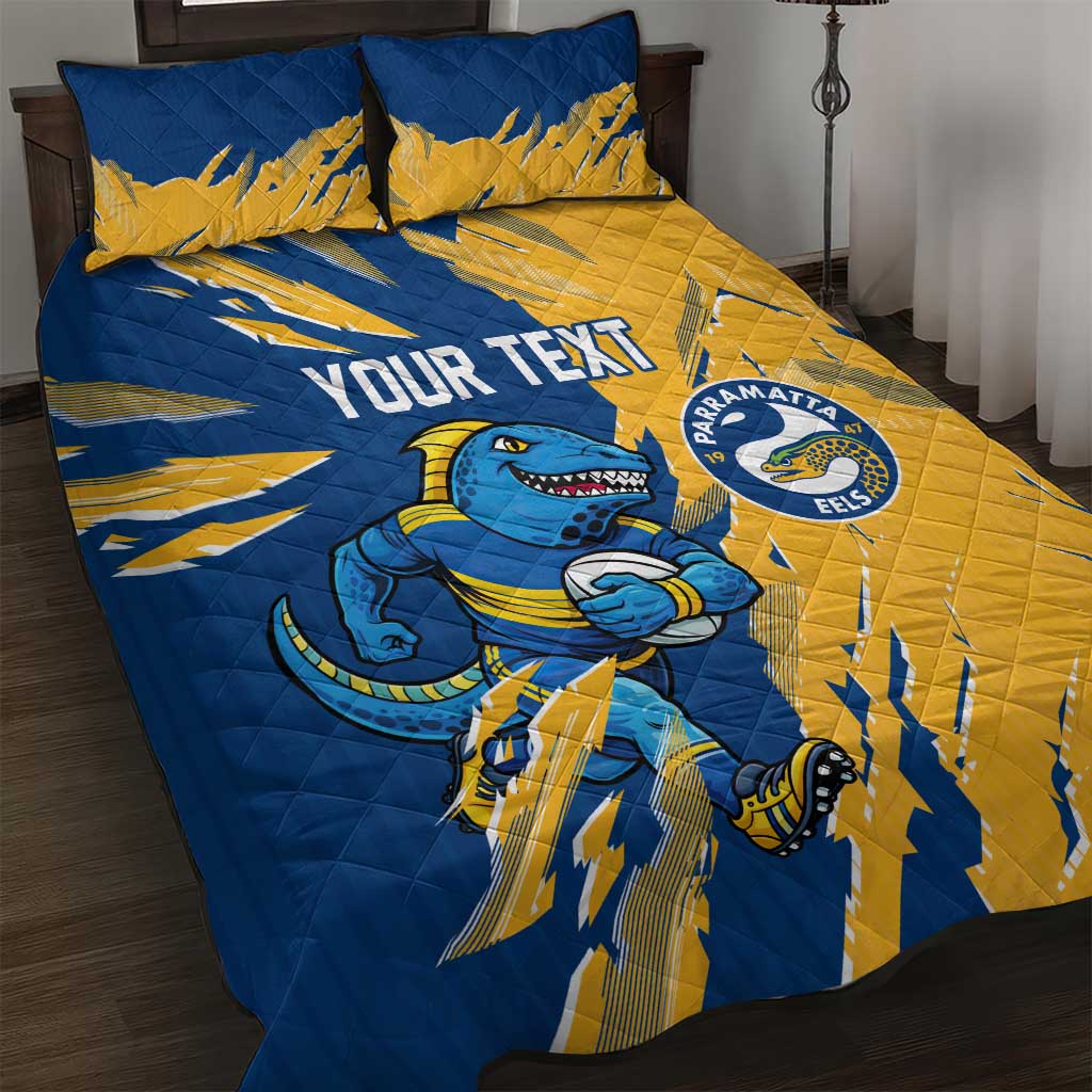 Personalized Parramatta Eels Quilt Bed Set Dynamic Lightning Mascot Rugby Australia
