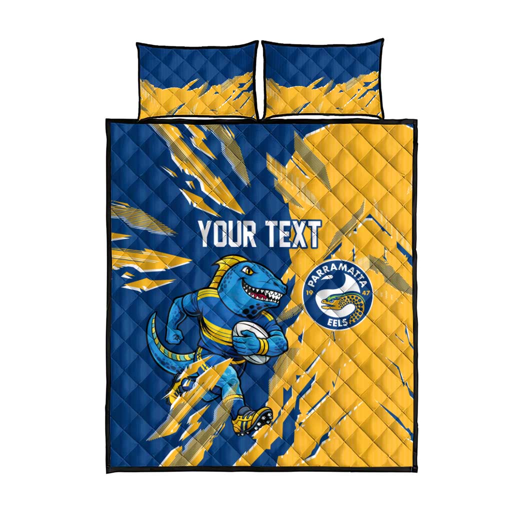 Personalized Parramatta Eels Quilt Bed Set Dynamic Lightning Mascot Rugby Australia