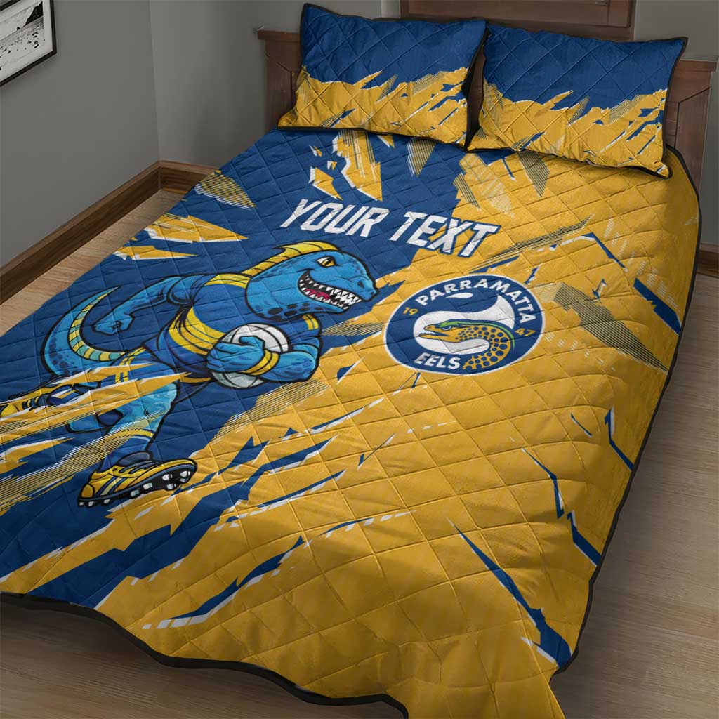 Personalized Parramatta Eels Quilt Bed Set Dynamic Lightning Mascot Rugby Australia