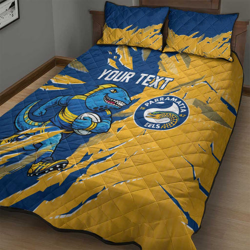 Personalized Parramatta Eels Quilt Bed Set Dynamic Lightning Mascot Rugby Australia