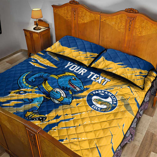 Personalized Parramatta Eels Quilt Bed Set Dynamic Lightning Mascot Rugby Australia