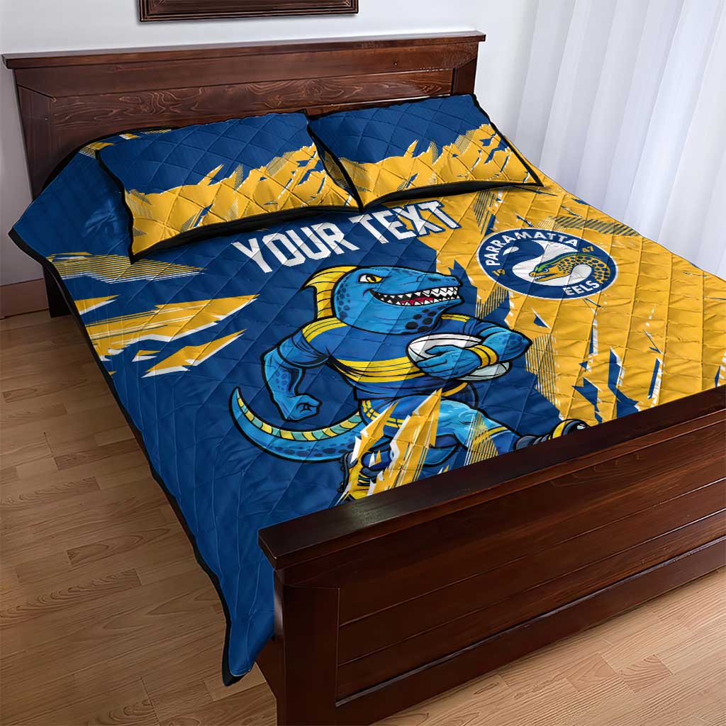 Personalized Parramatta Eels Quilt Bed Set Dynamic Lightning Mascot Rugby Australia