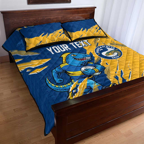 Personalized Parramatta Eels Quilt Bed Set Dynamic Lightning Mascot Rugby Australia