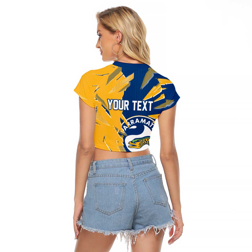 Personalized Parramatta Eels Raglan Cropped T Shirt Dynamic Lightning Mascot Rugby Australia