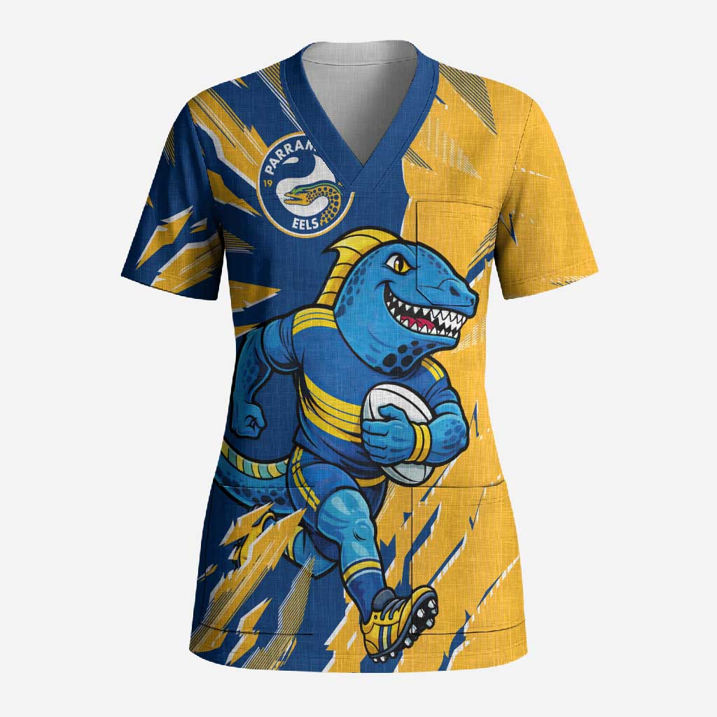 Personalized Parramatta Eels Scrub Top Dynamic Lightning Mascot Rugby Australia