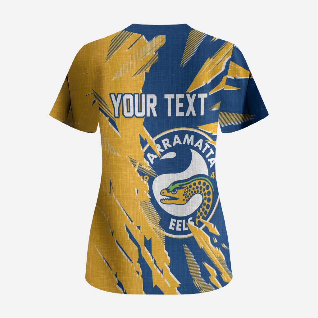 Personalized Parramatta Eels Scrub Top Dynamic Lightning Mascot Rugby Australia