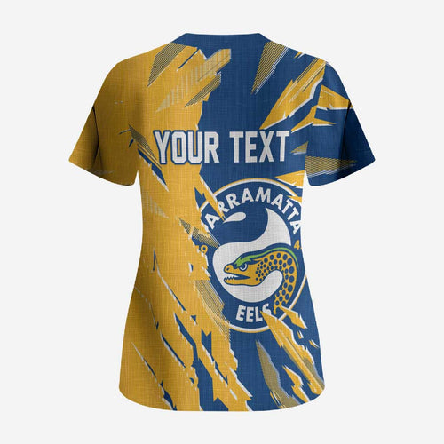 Personalized Parramatta Eels Scrub Top Dynamic Lightning Mascot Rugby Australia