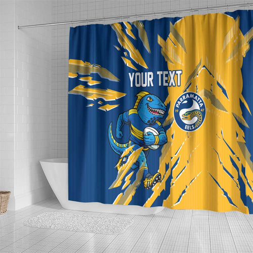 Personalized Parramatta Eels Shower Curtain Dynamic Lightning Mascot Rugby Australia