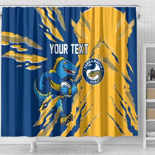 Personalized Parramatta Eels Shower Curtain Dynamic Lightning Mascot Rugby Australia