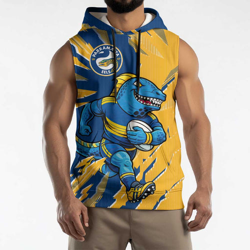 Personalized Parramatta Eels Sleeveless Hoodie Dynamic Lightning Mascot Rugby Australia
