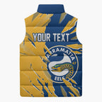 Personalized Parramatta Eels Sleeveless Puffer Jacket Dynamic Lightning Mascot Rugby Australia