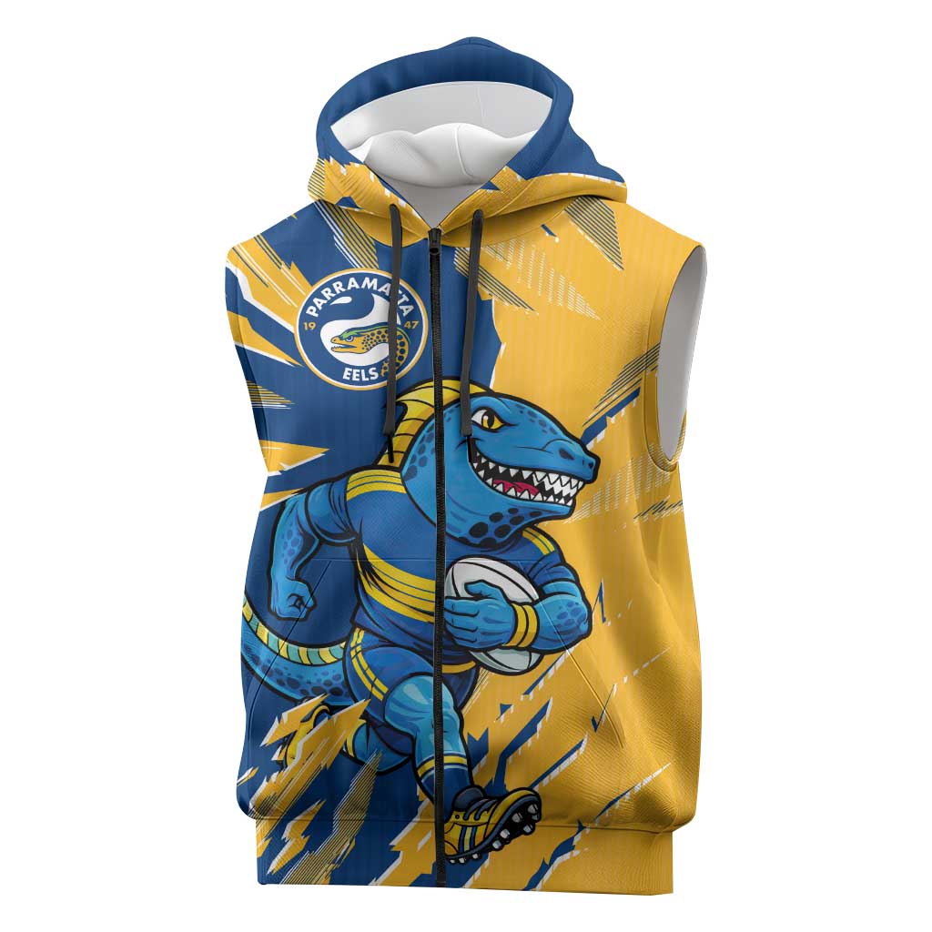 Personalized Parramatta Eels Sleeveless Zip Hoodie Dynamic Lightning Mascot Rugby Australia