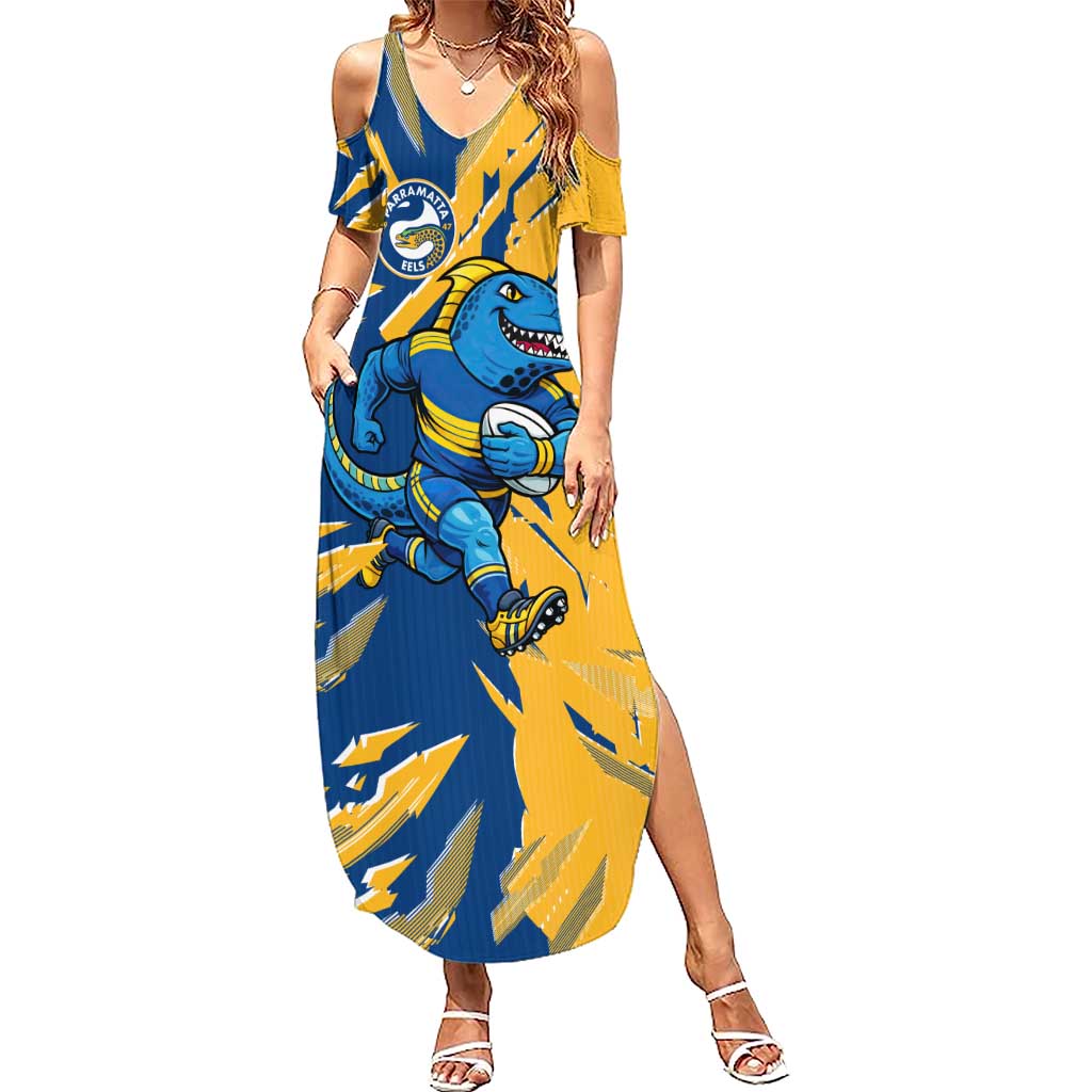 Personalized Parramatta Eels Summer Maxi Dress Dynamic Lightning Mascot Rugby Australia