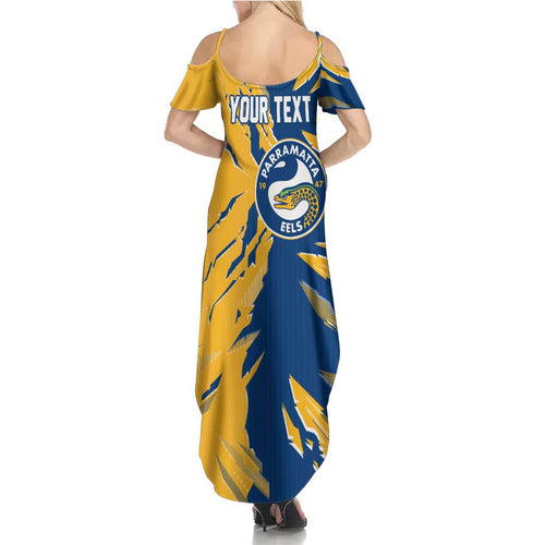 Personalized Parramatta Eels Summer Maxi Dress Dynamic Lightning Mascot Rugby Australia