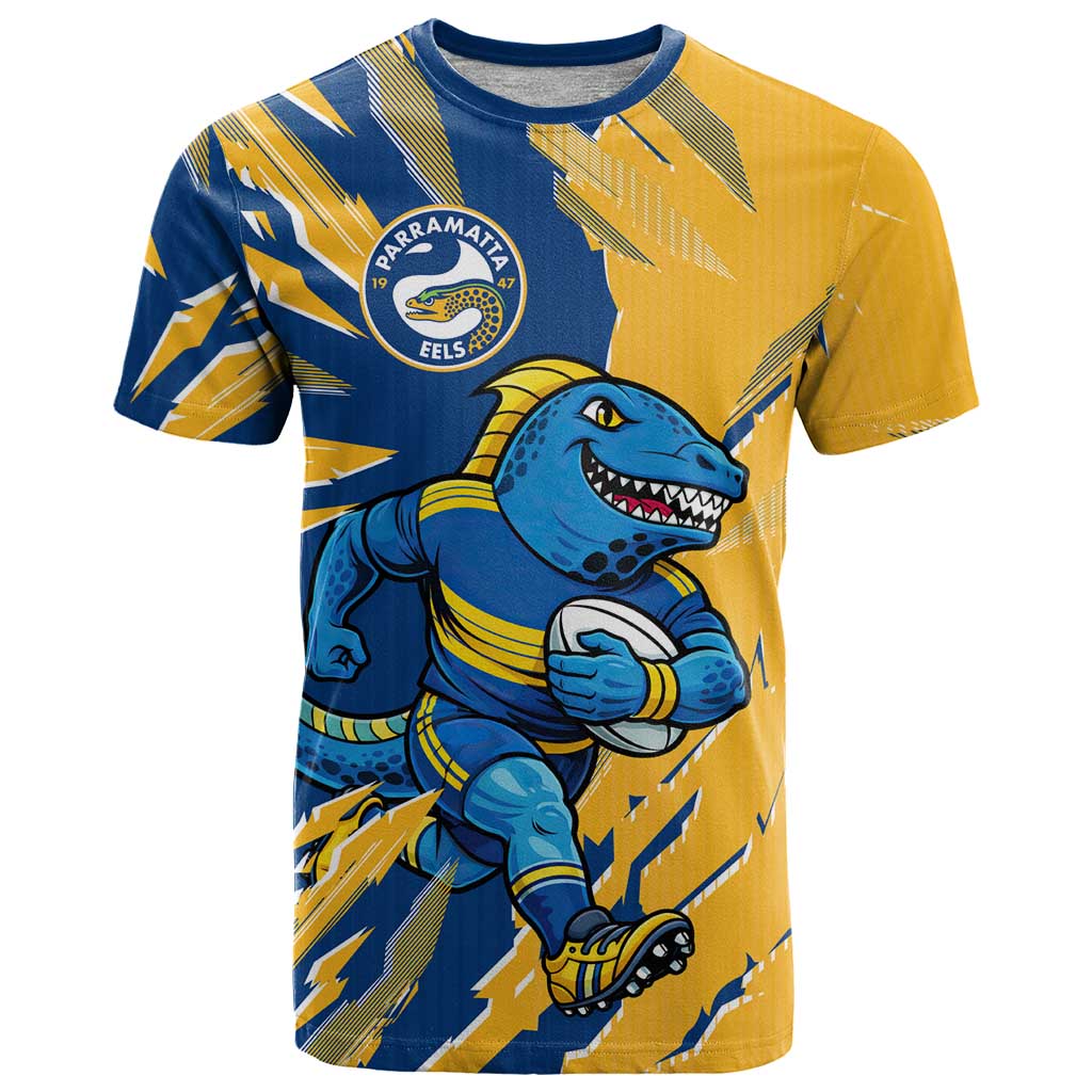 Personalized Parramatta Eels T Shirt Dynamic Lightning Mascot Rugby Australia