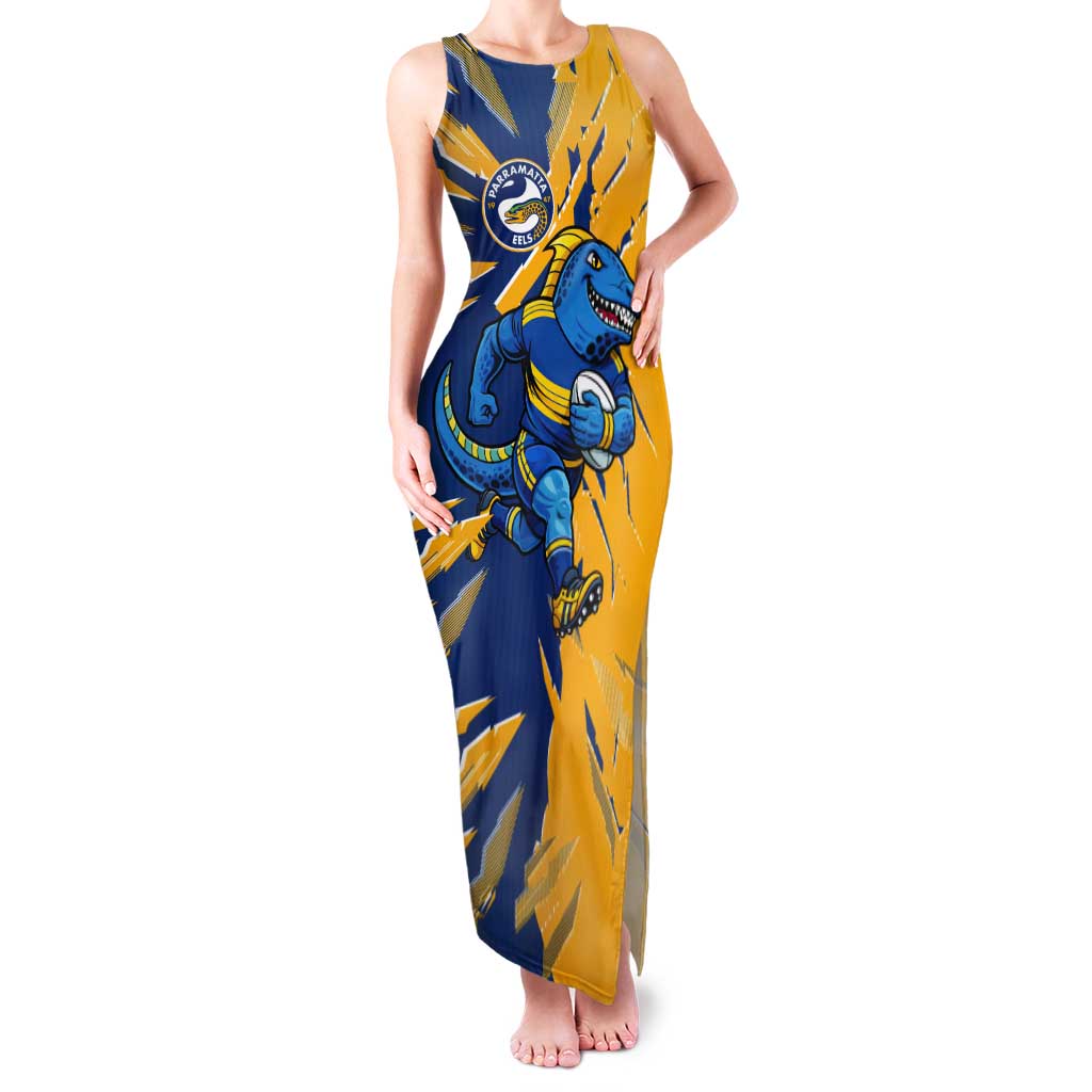 Personalized Parramatta Eels Tank Maxi Dress Dynamic Lightning Mascot Rugby Australia