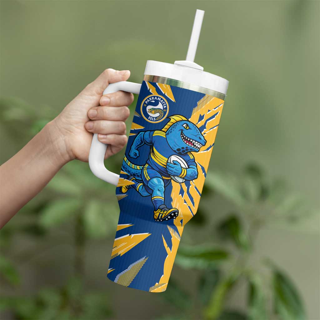 Personalized Parramatta Eels Tumbler With Handle Dynamic Lightning Mascot Rugby Australia