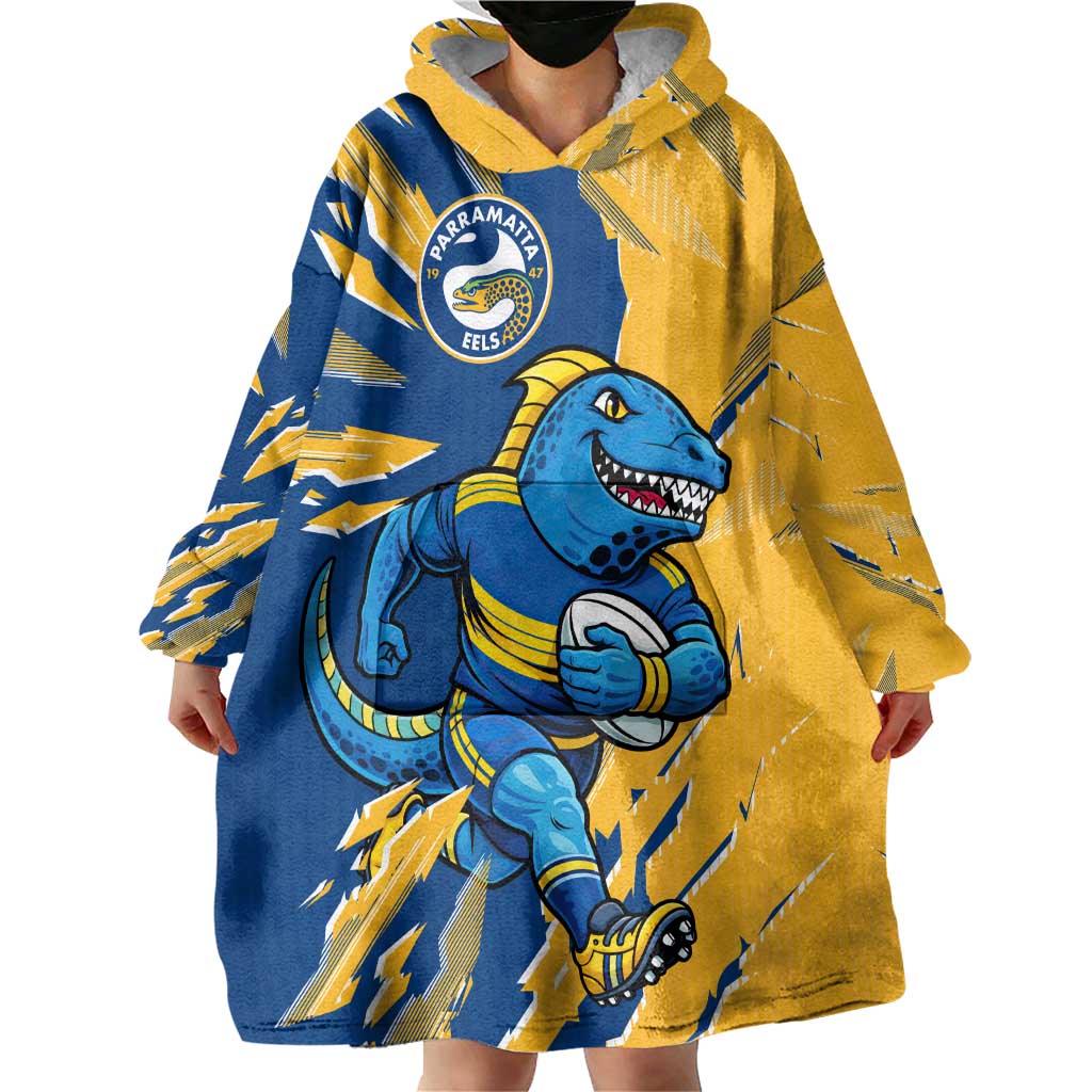 Personalized Parramatta Eels Wearable Blanket Hoodie Dynamic Lightning Mascot Rugby Australia