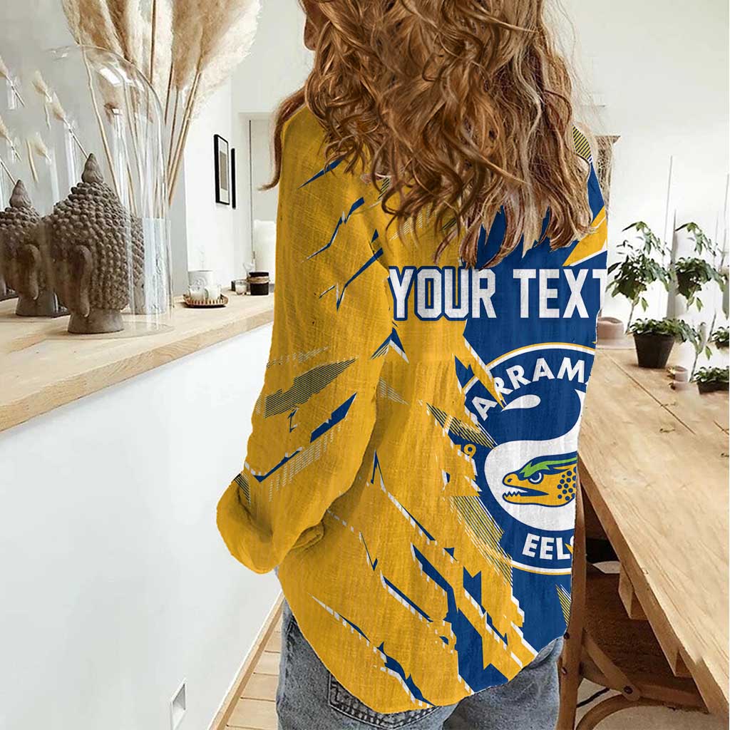 Personalized Parramatta Eels Women Casual Shirt Dynamic Lightning Mascot Rugby Australia