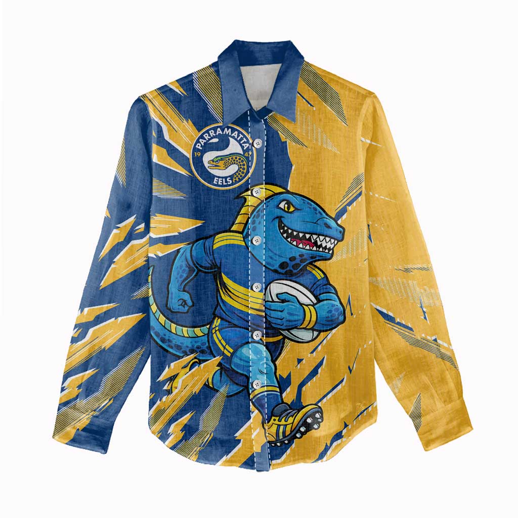 Personalized Parramatta Eels Women Casual Shirt Dynamic Lightning Mascot Rugby Australia