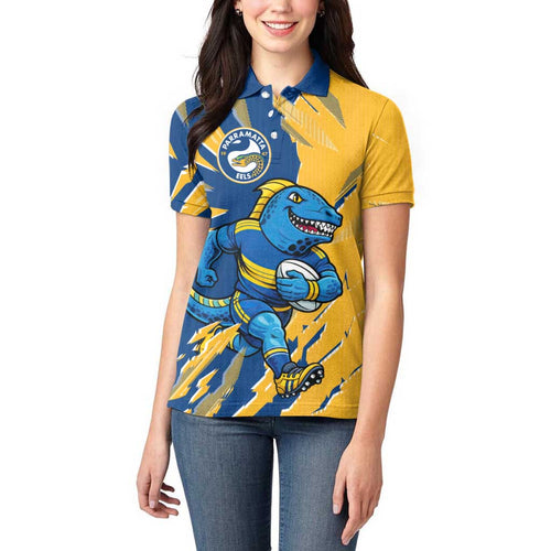 Personalized Parramatta Eels Women Polo Shirt Dynamic Lightning Mascot Rugby Australia
