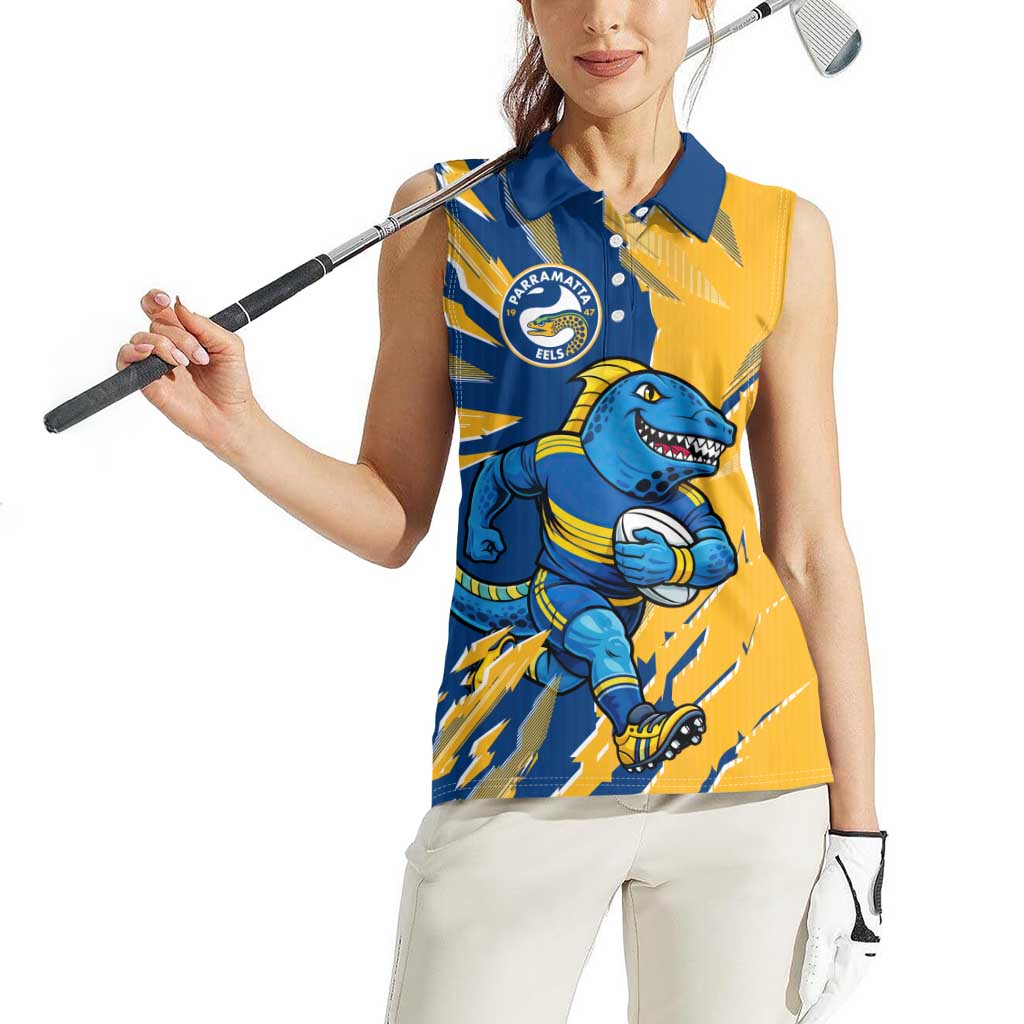 Personalized Parramatta Eels Women Sleeveless Polo Shirt Dynamic Lightning Mascot Rugby Australia